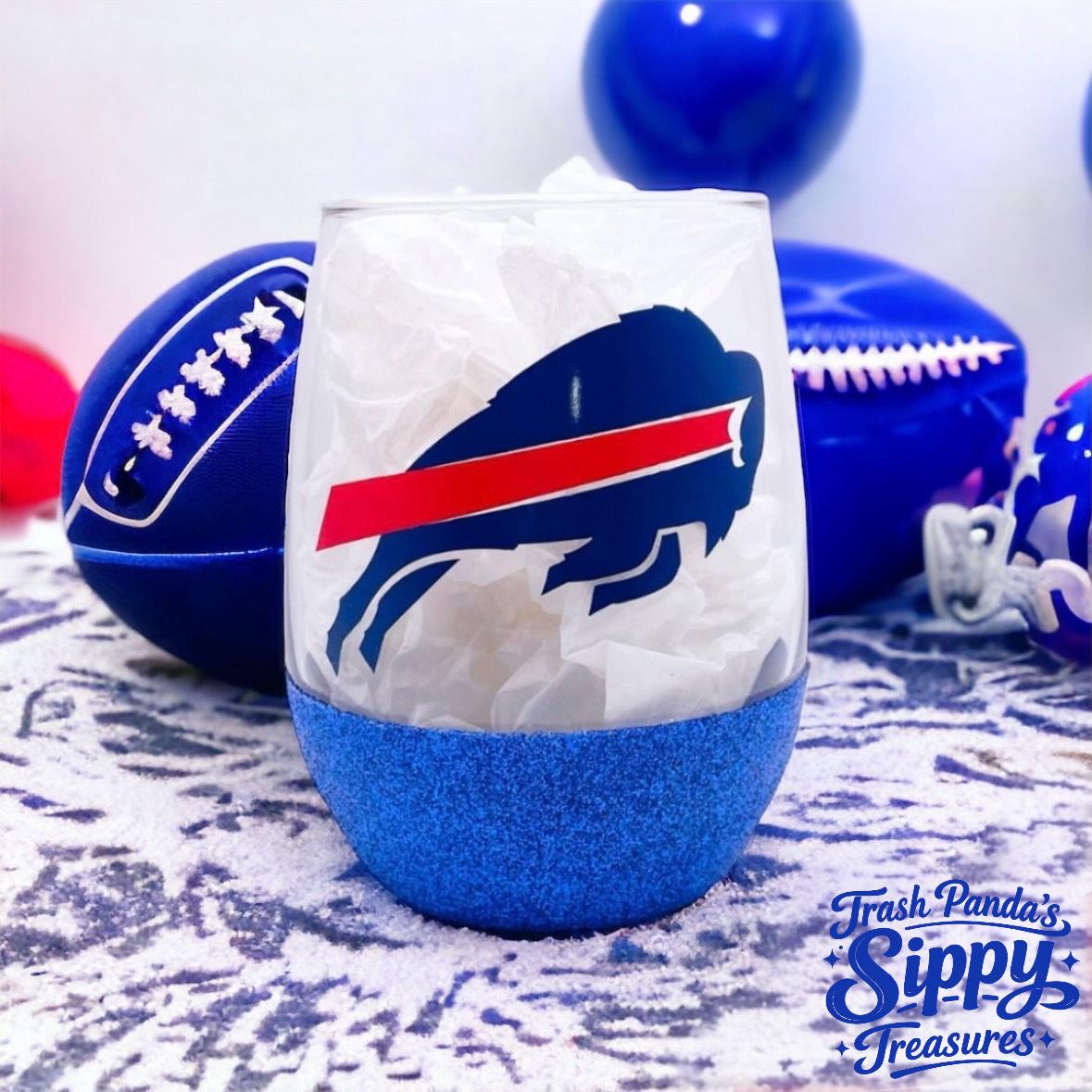 Buffalo Bills Glitter Stemless Wine Glass: Football Sports Cup