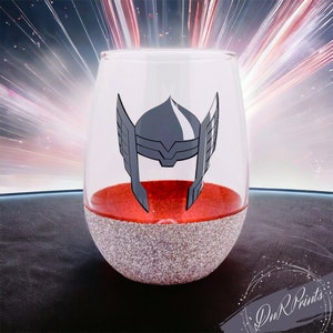 THOR Glittered Stemless Wine Glass / Avengers Superhero Glass / Thor Superhero Cup/ Personalized Thor Glass