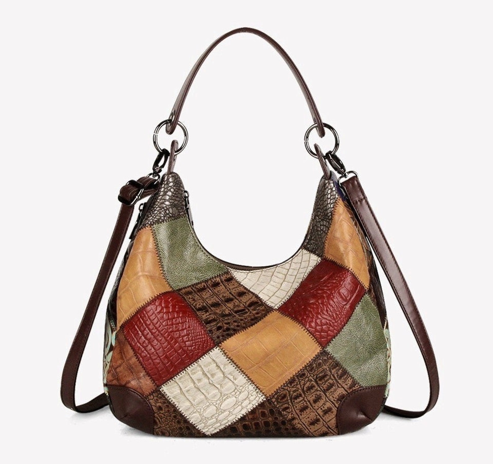 Wh049 Women's Leather Hobo Bag multicolor patchworks Etsy