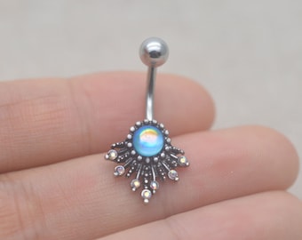 belly button ring,blue belly button jewelry,glittery belly ring,beach belly piercing jewelry,minimal navel ring,bff gift