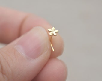 sterling silver nose ring little flower nose stud,L shaped nose ring,minimalist nose ring,floral nose ring,cute flower nose stud