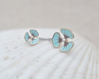 flower belly button rings,dainty belly button jewelry,blue flower belly ring,floral navel ring,girlfriend gift