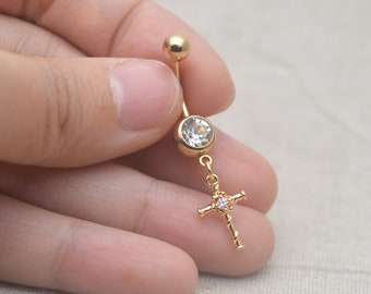 cross belly button rings,dainty belly button jewelry,gold cross navel ring,rose belly ring,wedding jewerly,bridal jewelry,bridesmaid jewelry