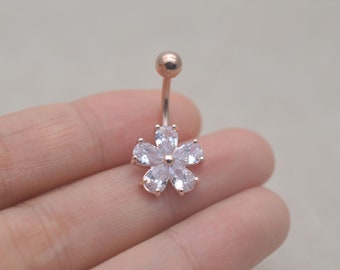 belly button ring,crystal flower belly button jewelry,floral navel ring,fancy belly ring,girlfriend gift,gift to her