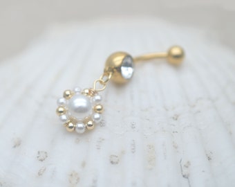 natural pearl belly button rings,belly button jewelry,navel ring,floral belly ring,wedding belly piercing jewelry,bridal jewelry