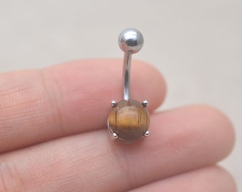 tiger eye belly button rings,belly button jewelry,gemstone navel ring,dainty belly ring,beach jewelry