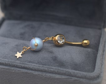 galaxy belly button rings,planet belly button jewelry,pearl navel ring,star belly ring,steampunk belly piercing jewelry