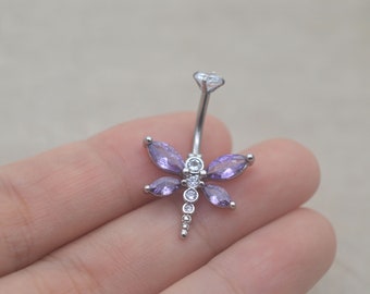 dragonfly belly button rings,purple belly button jewelry,belly ring,dainty belly piercing jewelry,navel piercing ring