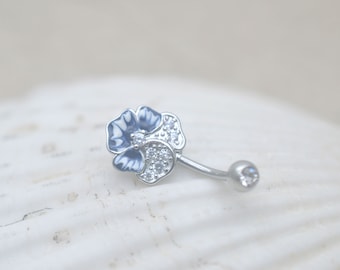 belly button ring,stunning flower belly button jewelry,floral navel ring,blue flower belly ring,girlfriend gift,wedding jewelry