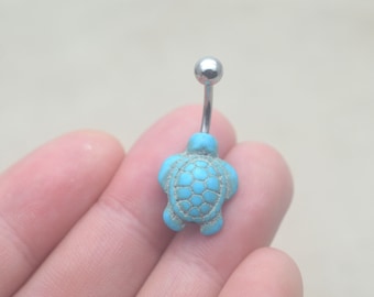 turtle belly button ring,turquoise belly button jewelry,summer navel ring,blue shell belly ring,birthday gift,bff gift