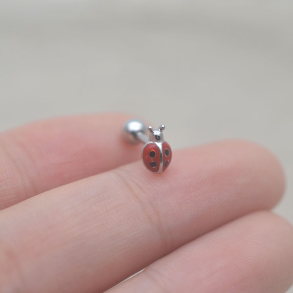 ladybird cartilage earring,cartilage piercing earring,tragus earring,insect earrings,gift to her