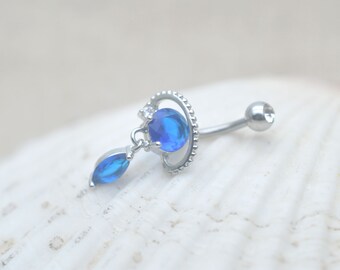 galaxy belly button rings,blue planet belly button jewelry,dream navel ring,satellite belly ring,rock belly piercing jewelry,bff gift