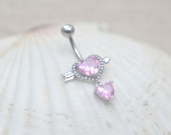 heart belly button ring,love belly button jewelry,pink navel ring,girlfriend belly ring,friendship jewelry, bff gift, sweet gift