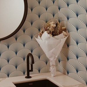 Ocean theme Scallop Wallpaper, Coastal design, Nautical tiles Traditional or Removable Wallpaper