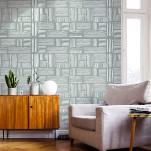 Carta da parati rimovibile con design moderno a quadri verde salvia, materiale per carta da parati staccabile e tradizionale