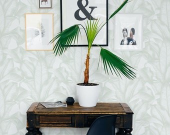 Sage Green Palm Leaves Removable Wallpaper, Buffalo Check Wallpaper, Temporary or Traditional material