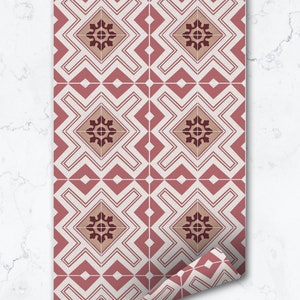 Pink Moroccan Tile Pattern Wallpaper, Elegant Geometric Design, Bohemian Bedroom, Peel and stick or Traditional Wallpaper image 3