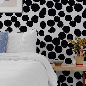 Black Dot Wallpaper, Contemporary Eclectic, Scandinavian Nordic, Traditional or Temporary Wallpaper