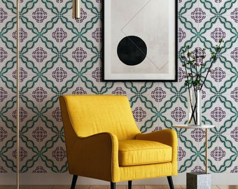 Green and Blue Lisbon Tile Removable Wallpaper, Kitchen Backsplash, Traditional or Self adhesive option