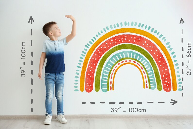 Boho Rainbow Cloud Wall Stickers, Boho Watercolor Playroom for Kids, Girl Bedroom Rainbow Wall Stickers, Mural Ideal Nursery Decoration image 5