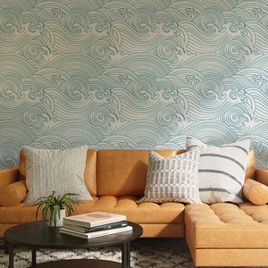 Ocean Waves Wallpaper, Coastal style, Nautical Japanese, Self Adhesive and Traditional material