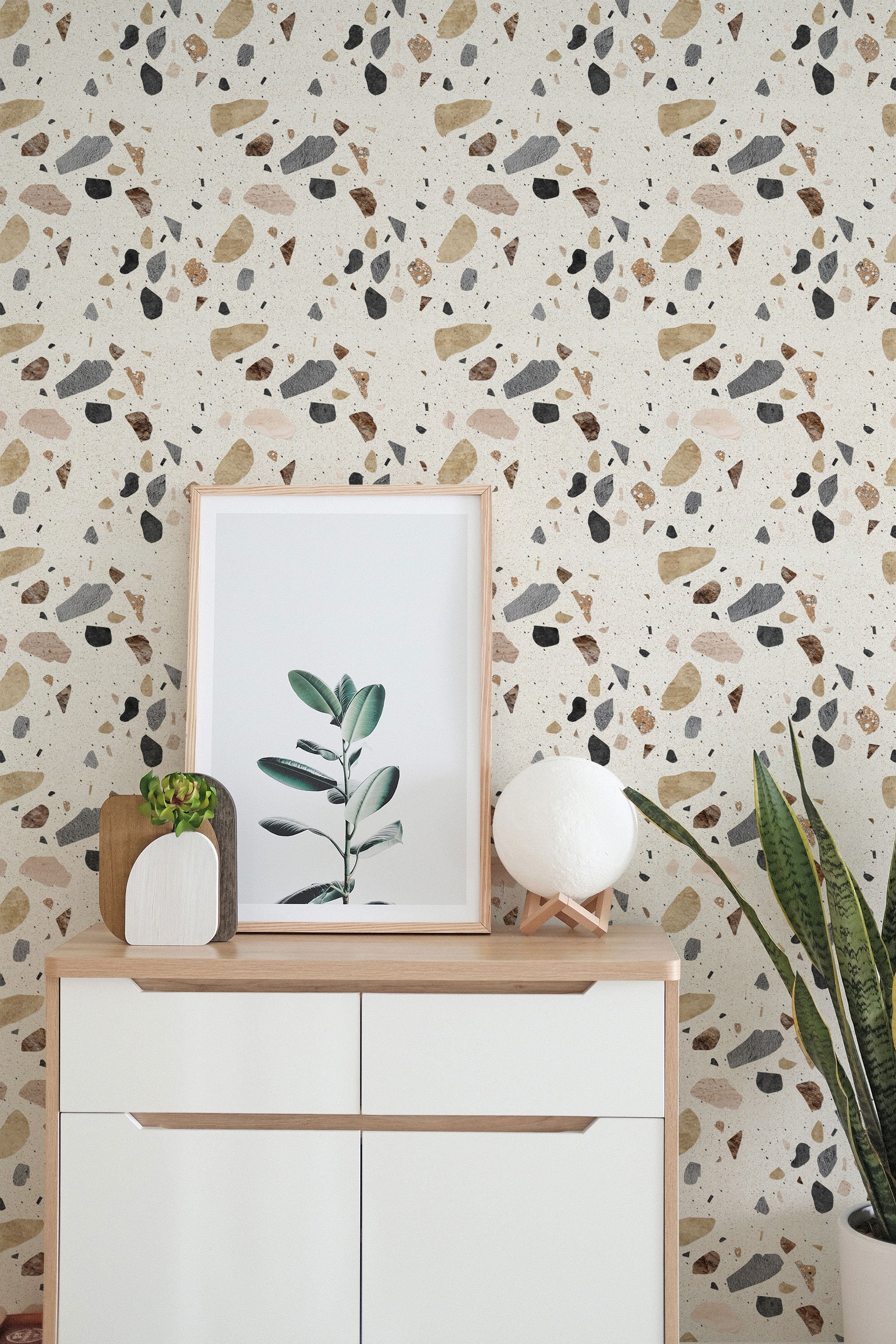 Neutral Blue Terrazzo Wallpaper / Coastal Style Traditional or Removable Wallpaper / Nautical Wall Mural