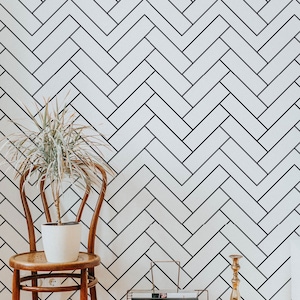 Removable herringbone wallpaper for bedroom, temporary self adhesive or traditional material, tiles
