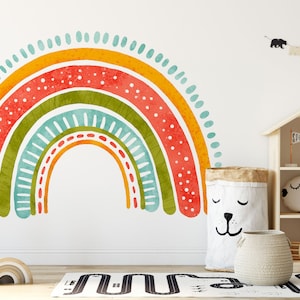 Boho Rainbow Cloud Wall Stickers, Boho Watercolor Playroom for Kids, Girl Bedroom Rainbow Wall Stickers, Mural Ideal Nursery Decoration image 1