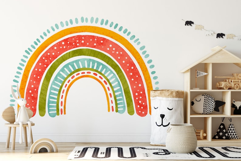 Boho Rainbow Cloud Wall Stickers, Boho Watercolor Playroom for Kids, Girl Bedroom Rainbow Wall Stickers, Mural Ideal Nursery Decoration image 1