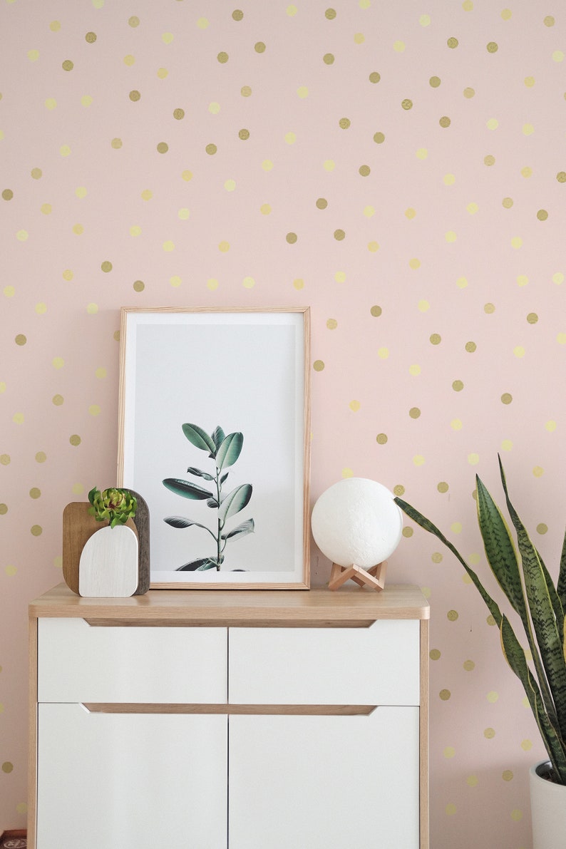 lovely gold dots, kids geometric wallpaper, removable, self-adhesive, pink background, nursery, girl room decor P4 image 1