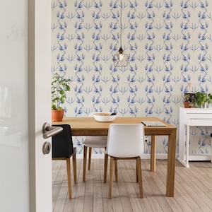 Blue Damask Wallpaper: Victorian Style, Peel and Stick Option