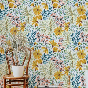 spring flowers, removable floral wallpaper, self-adhesive, vintage pattern, bedroom decor, floral sticker || #F1