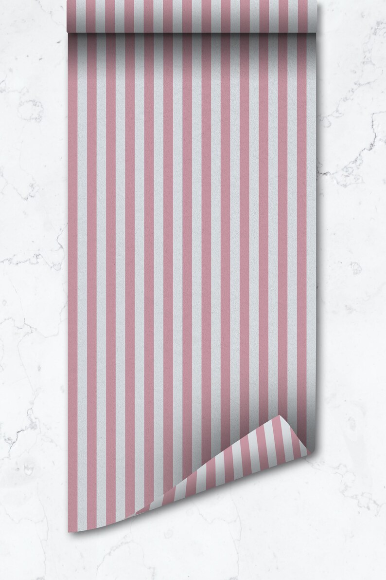 Pink Candy Stripe Wall Print, Removable Wallpaper and Traditional Wallpaper, Geometric Wall Decal 画像 3