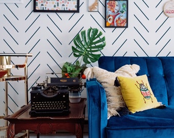Delicate herringbone wallpaper, Navy color, Scandinavian Nordic design, removable self adhesive and traditional material