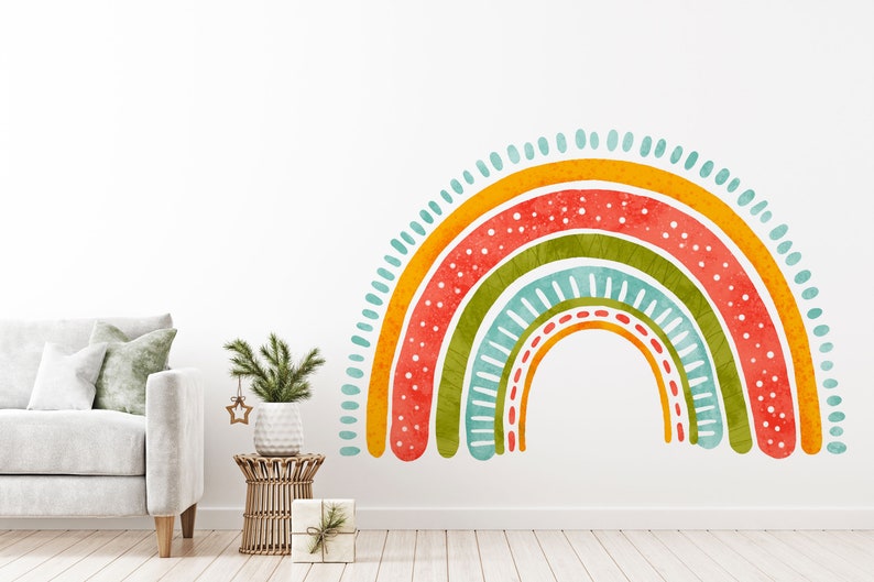 Boho Rainbow Cloud Wall Stickers, Boho Watercolor Playroom for Kids, Girl Bedroom Rainbow Wall Stickers, Mural Ideal Nursery Decoration image 2