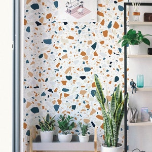Bold Terrazzo Wallpaper / Traditionelle oder Abnehmbare Tapete im Küstenstil / Moderne Terrazzo-Wanddekoration