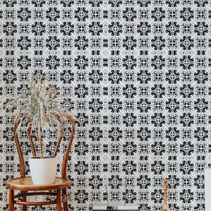 Black Moroccan Tiles, Removable Wallpaper, Bathroom Tile Peel and Stick or Traditional material