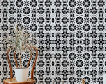 Black Moroccan Tiles, Removable Wallpaper, Bathroom Tile Peel and Stick or Traditional material