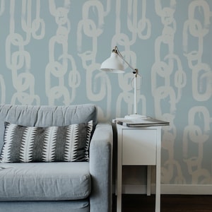 Rain Blue Chain Design Removable Wallpaper, Coastal Collection, Self Adhesive or Traditional material