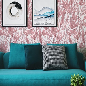 Living Coral Removable Wallpaper, Watercolor Coastal Decor, Nautical Print, Traditional or Temporary Wallpaper