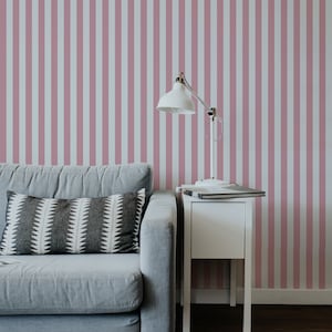 Pink Candy Stripe Wall Print, Removable Wallpaper and Traditional Wallpaper, Geometric Wall Decal image 1