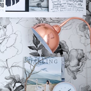 Floral Peony Removable wallpaper, Gray Watercolor Flower, Self Adhesive and Traditional wallpaper