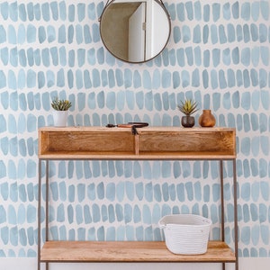 Rain Blue Watercolor Removable Wallpaper, Brush Strokes, Self Adhesive or Traditional material