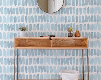 Rain Blue Watercolor Removable Wallpaper, Brush Strokes, Self Adhesive or Traditional material
