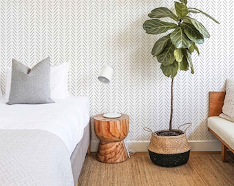 Black and White Herringbone Wallpaper: Minimalist Removable Wall Decor