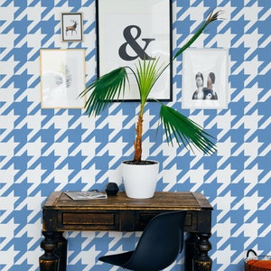 Pearl Blue Houndstooth Wallpaper, Classic Houndstooth pattern, Removable Peel and Stick & Traditional Wallpaper