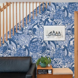 Floral Blue Paisley Removable Wallpaper, Elegant Flowers, Peel and stick or Traditional wallpaper