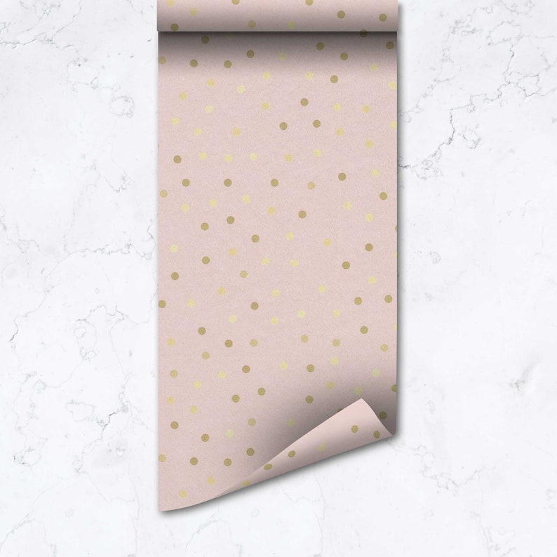 lovely gold dots, kids geometric wallpaper, removable, self-adhesive, pink background, nursery, girl room decor P4 image 3