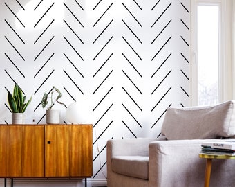 Black and White Herringbone Wallpaper: Scandinavian Removable Wall Decor
