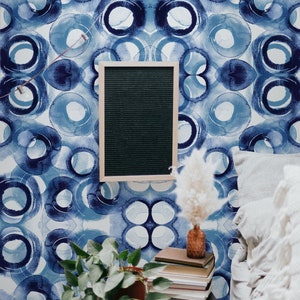 Watercolor Blueberries Removable Wallpaper, Royal Blue Self adhesive and Traditional Wallpaper